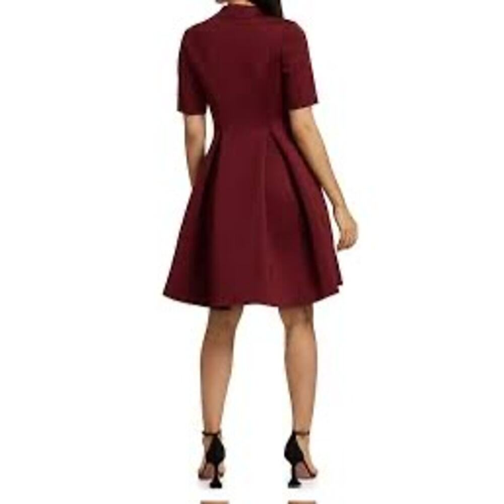 Badgley Mischka Scuba Double Breasted Pleated Short Sleeve Dress Sz 12 Burgundy - Picture 4 of 11